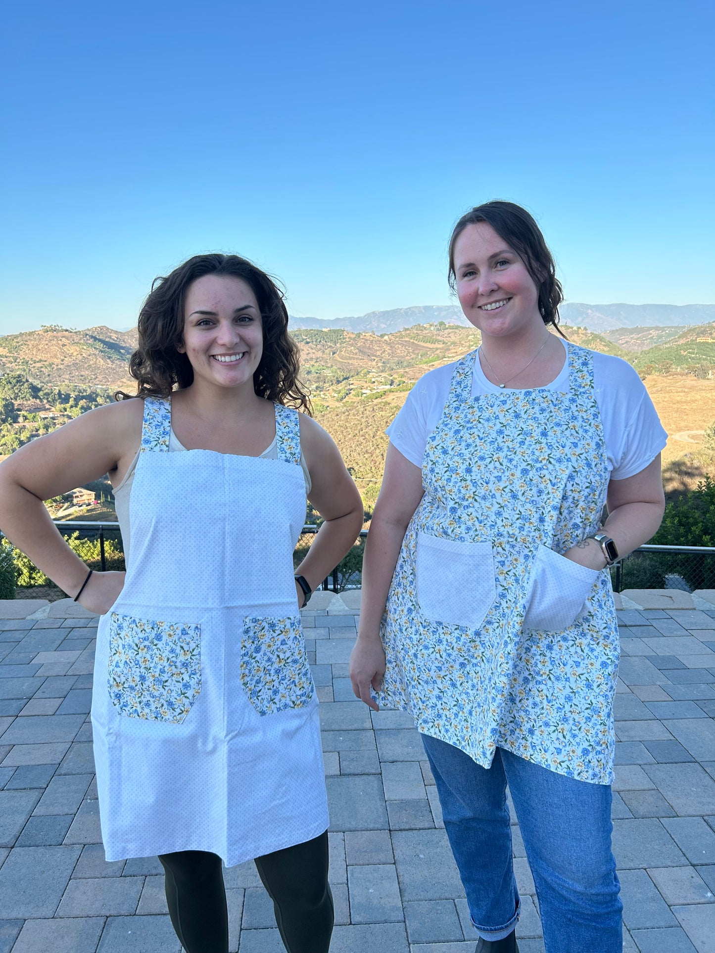 Dainty Blue & Yellow Flowers with X Pattern Apron