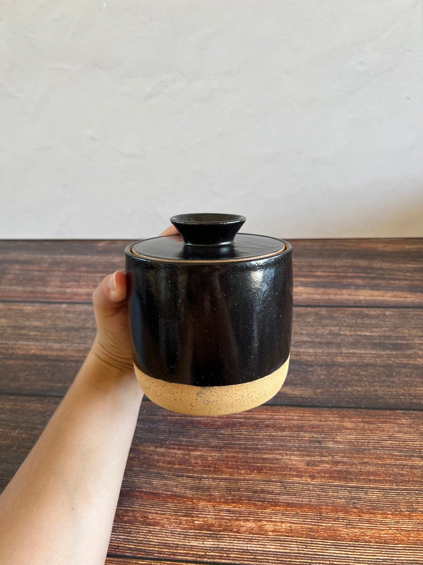 Large Black Lidded Jar