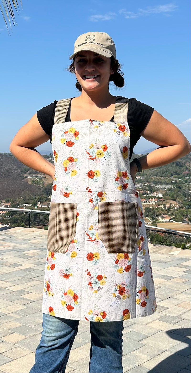 Bouquet Flowers & Checkered Apron