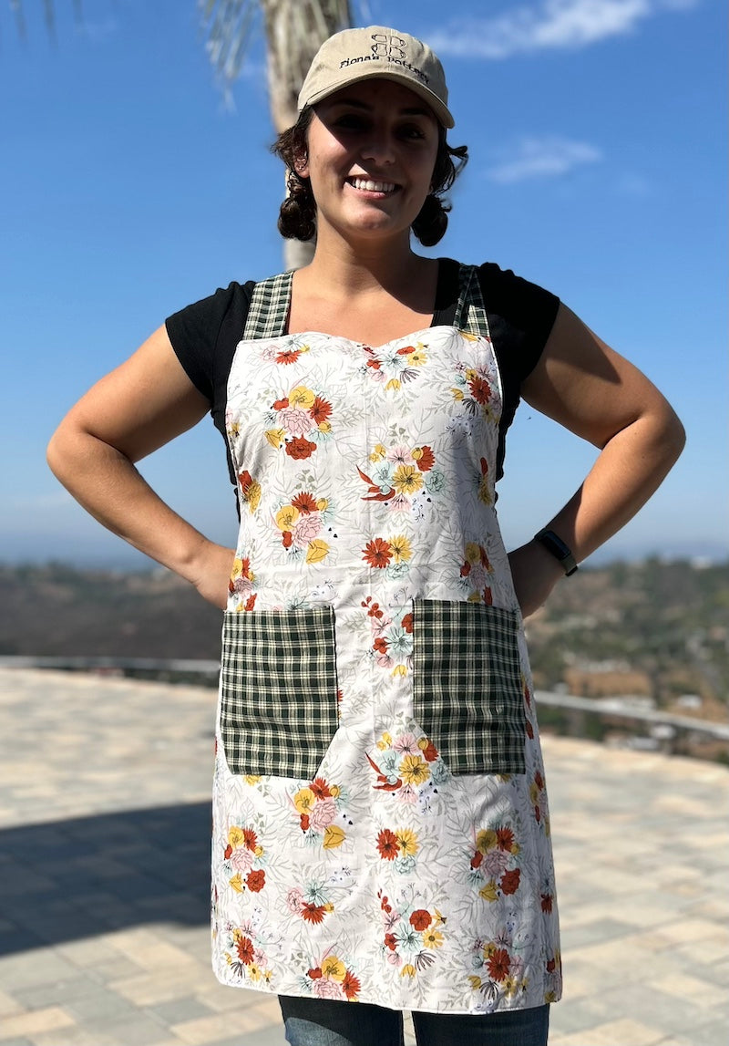 Flower Bouquet & Green Plaid Apron