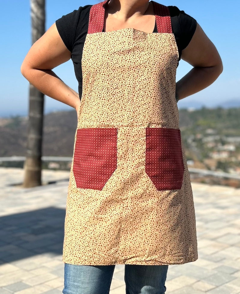 Maroon & Cream Flower Apron