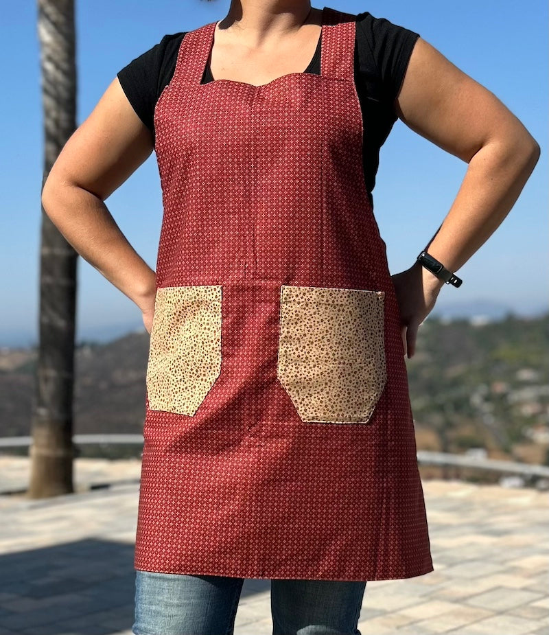 Maroon & Cream Flower Apron