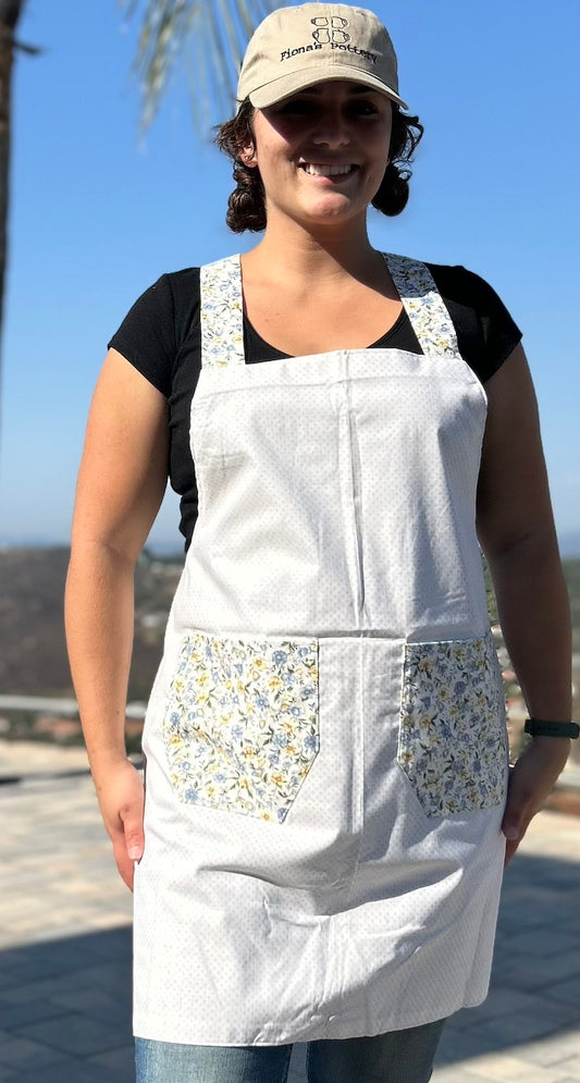 Dainty Blue & Yellow Flowers with X Pattern Apron