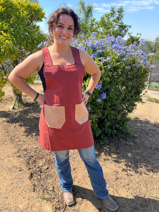 Maroon & Cream Flower Apron