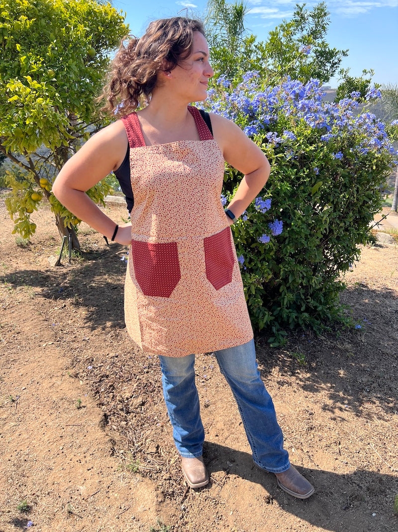 Maroon & Cream Flower Apron